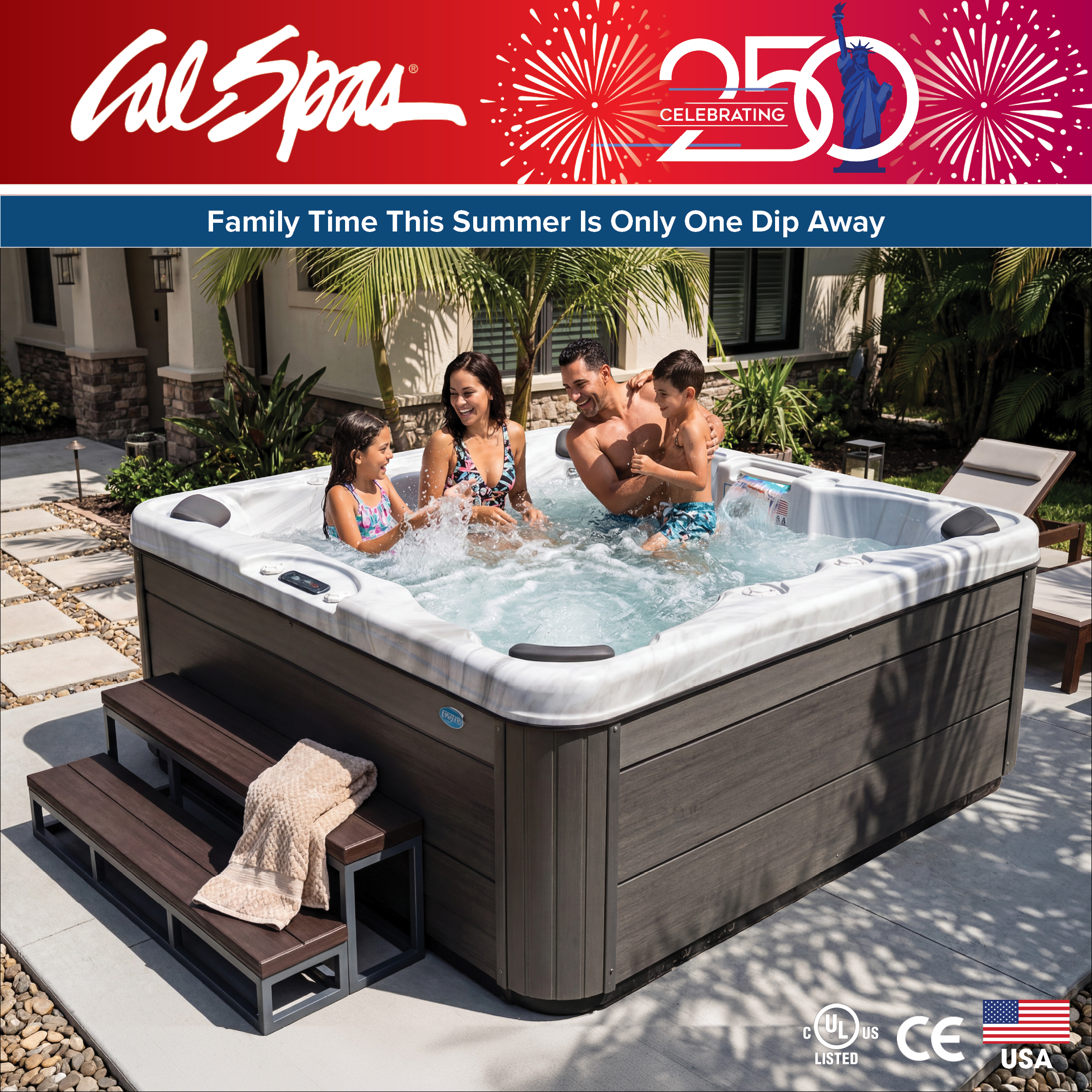 Calspas hot tub being used in a family setting - Scottsdale